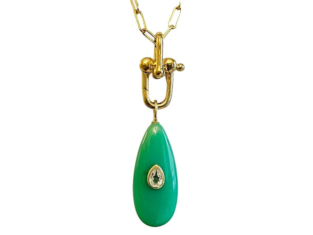 Green Chalcedony and Topaz Charm Necklace