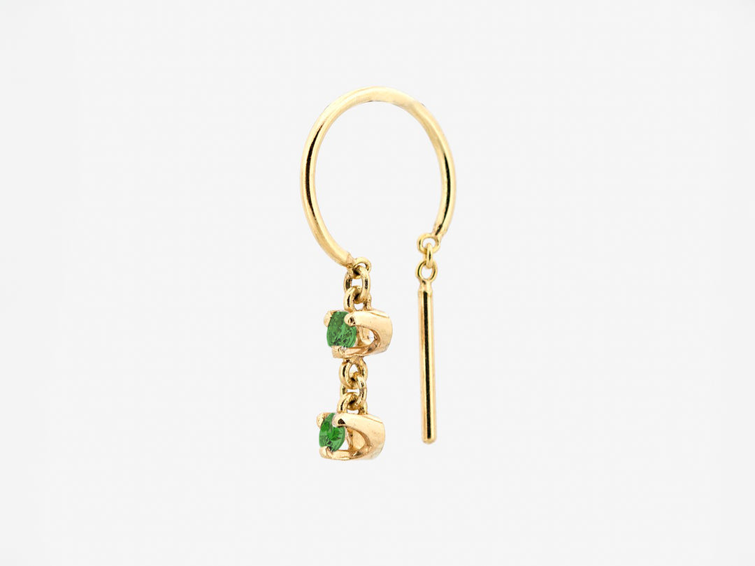 14k Small Threader-Style Dangling Hoop Earrings with 2 Emeralds