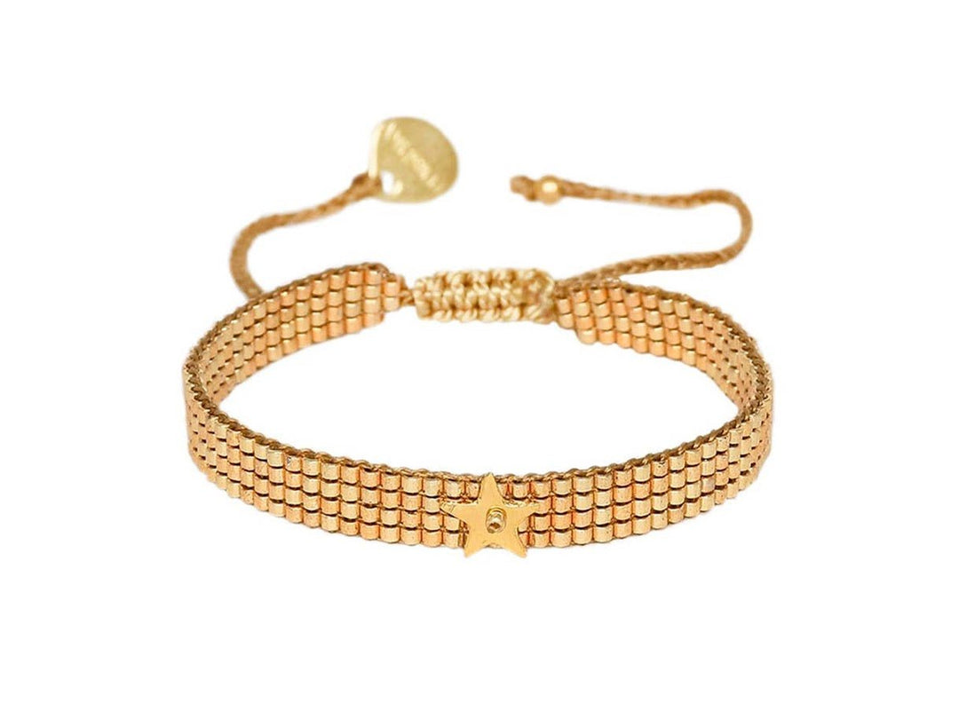 Gold Beaded Adjustable Bracelet with Star