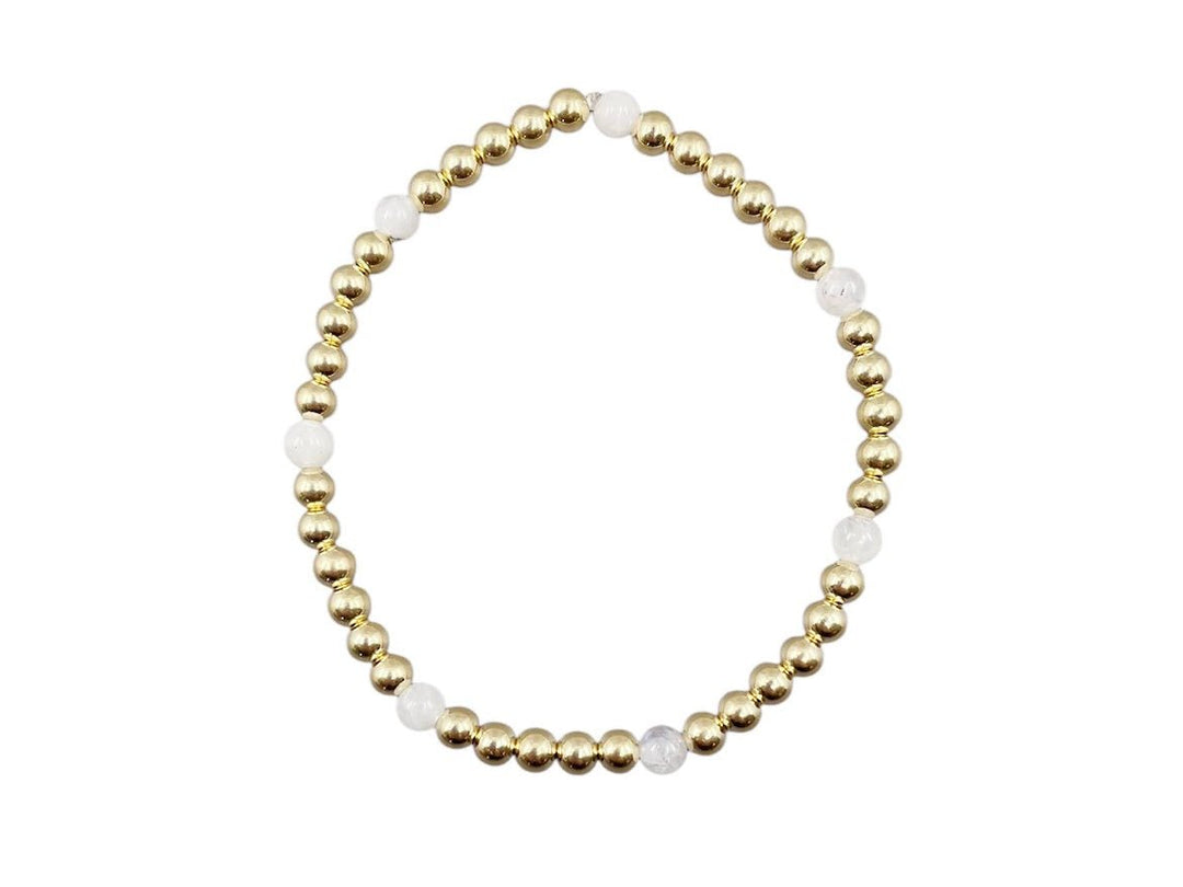 4mm Gold Bead Bracelet with 7 Moonstone Beads