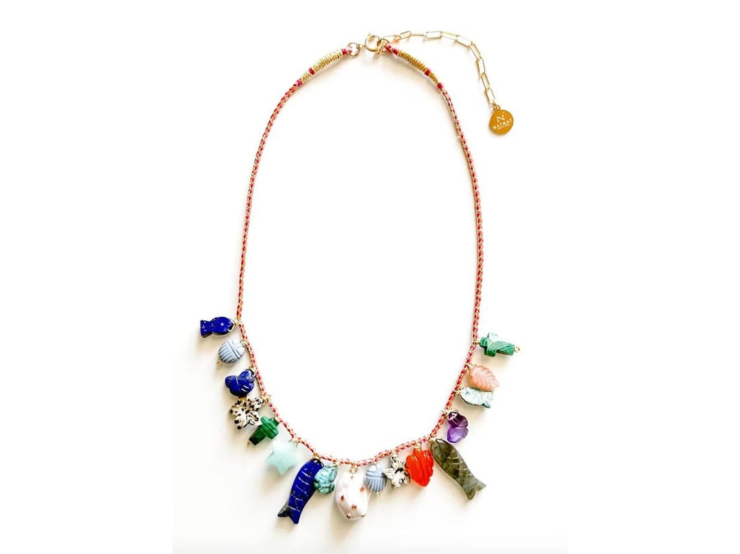 Pink Cord with Multiple Charms Necklace