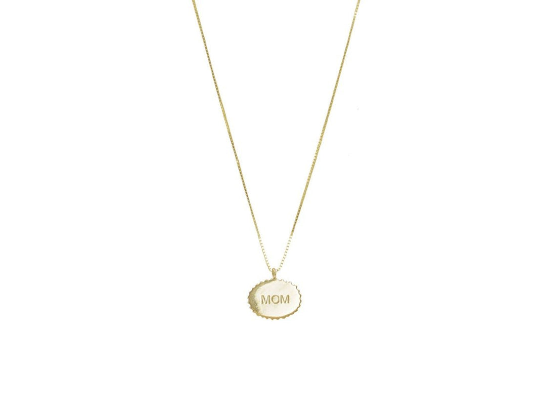 14k MOM Bubble Signet Charm Necklace