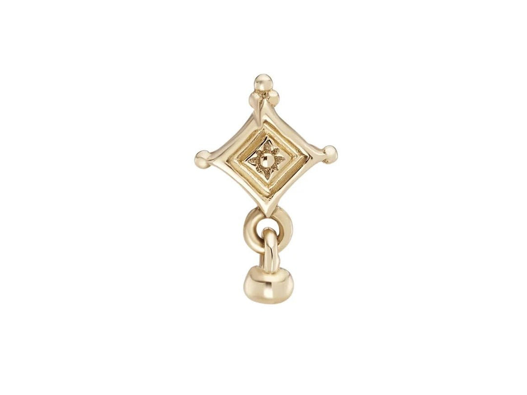 9k Beaded Stud with Dangling Bead