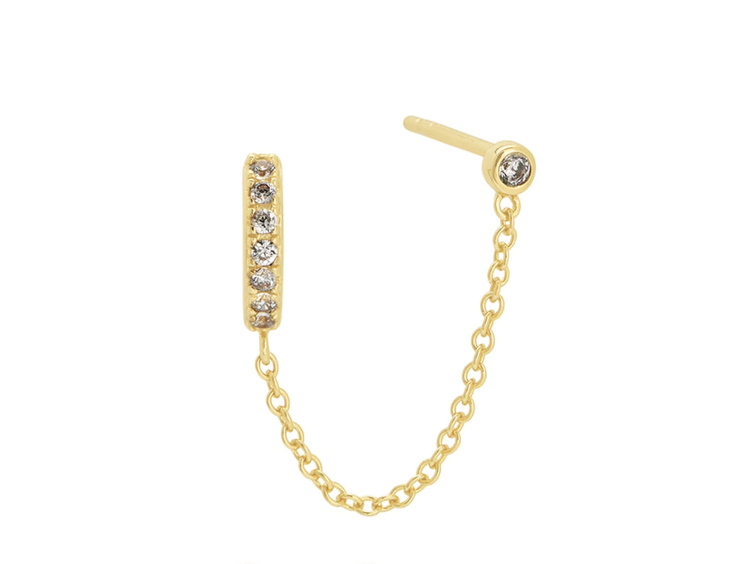 Gold Double Pierce Chain Earrings with CZs