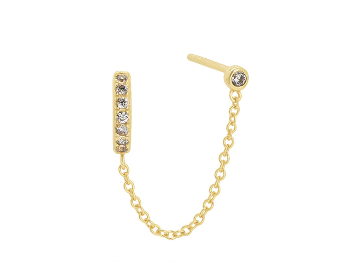 Gold Double Pierce Chain Earrings with CZs