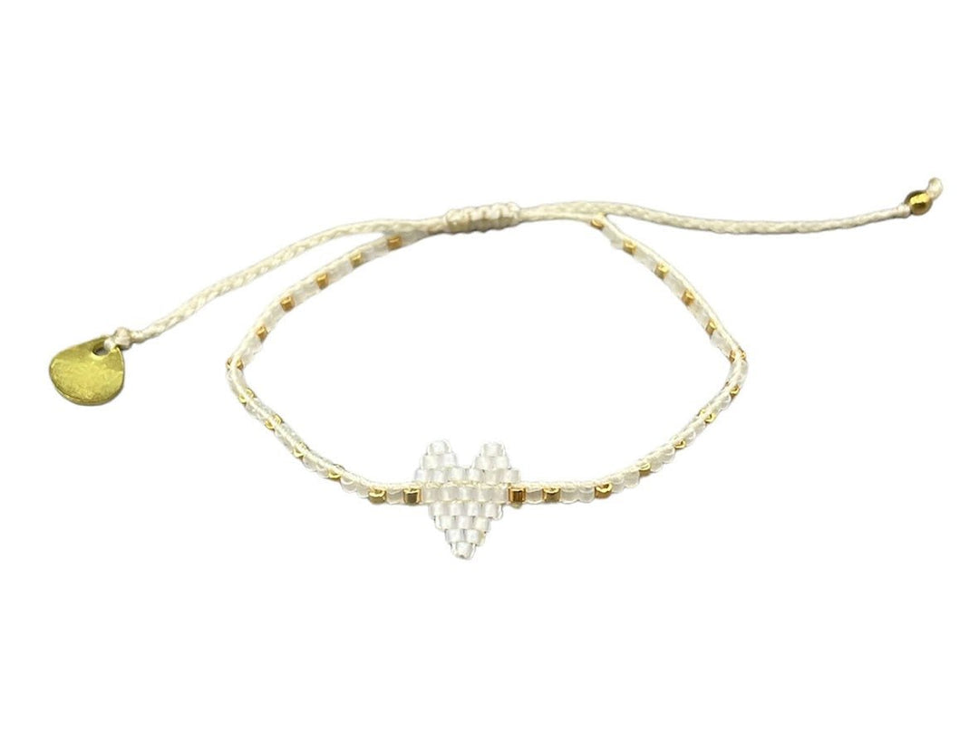 White and Gold Bead Bracelet with Heart