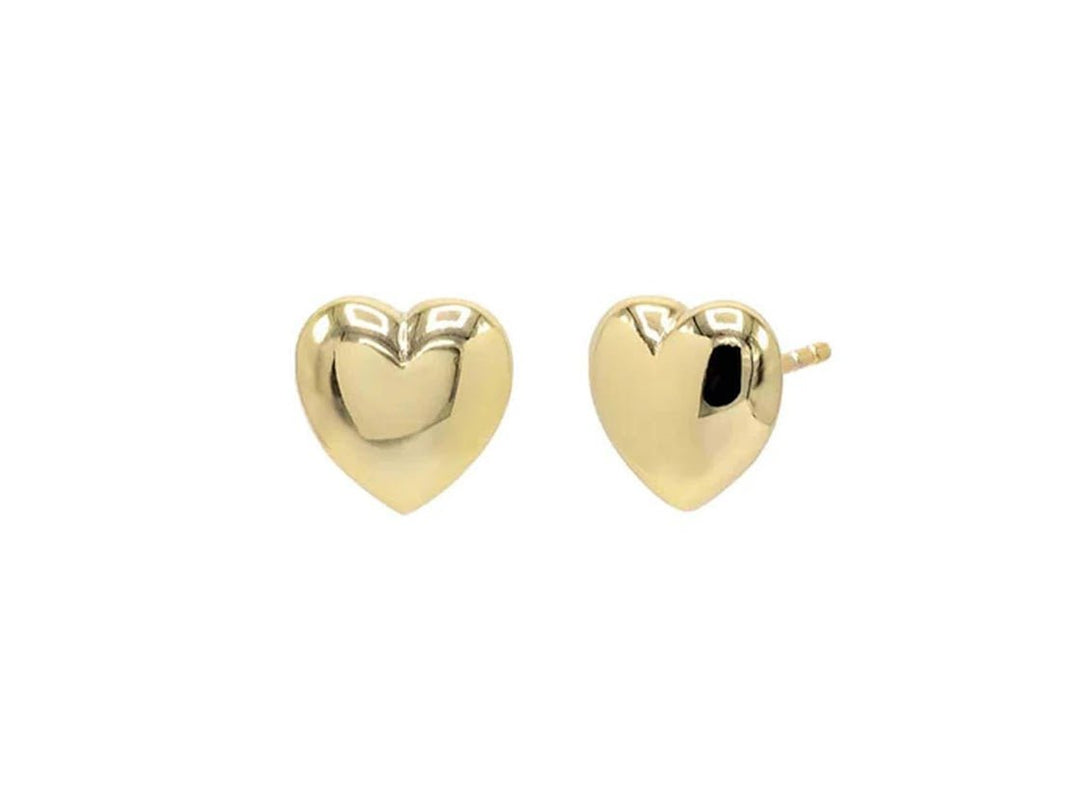 Gold Puffy Heart Stud Earrings