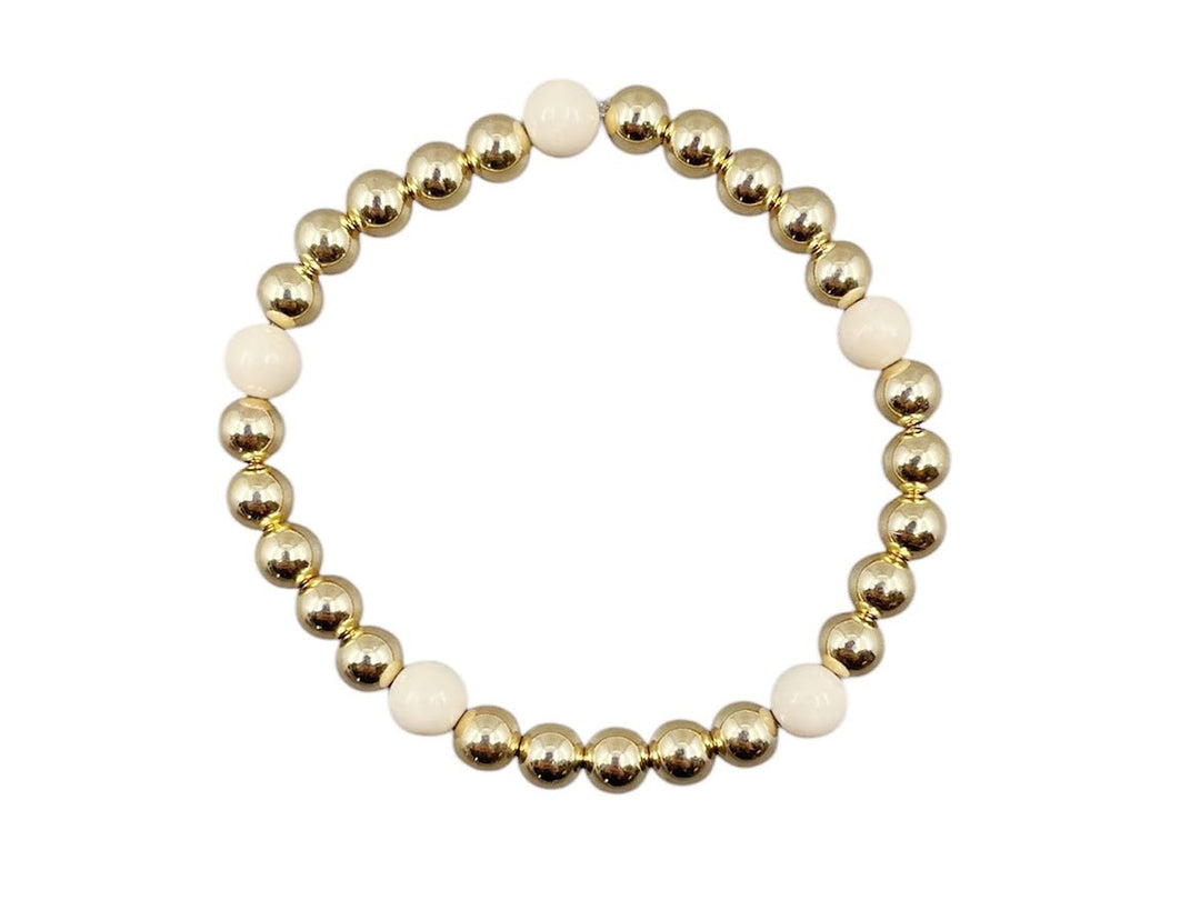 6mm Gold Bead Bracelet with 5 Petrified Wood Beads