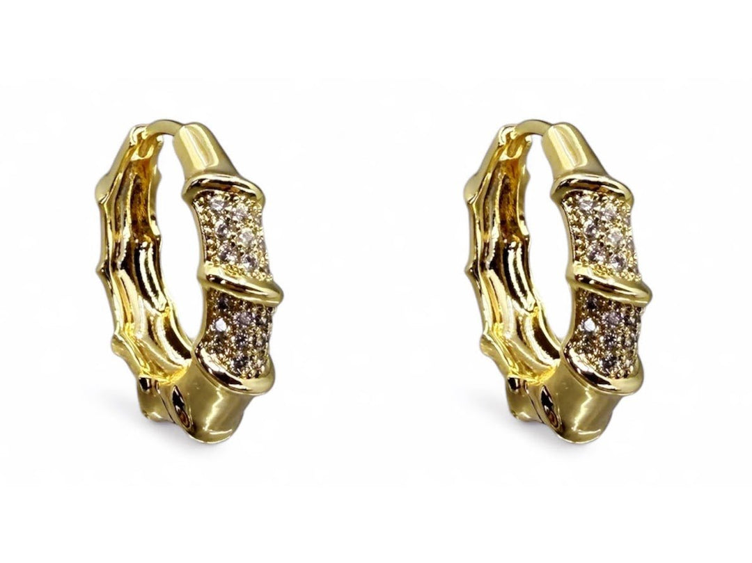 Gold Bamboo Hoops with CZs