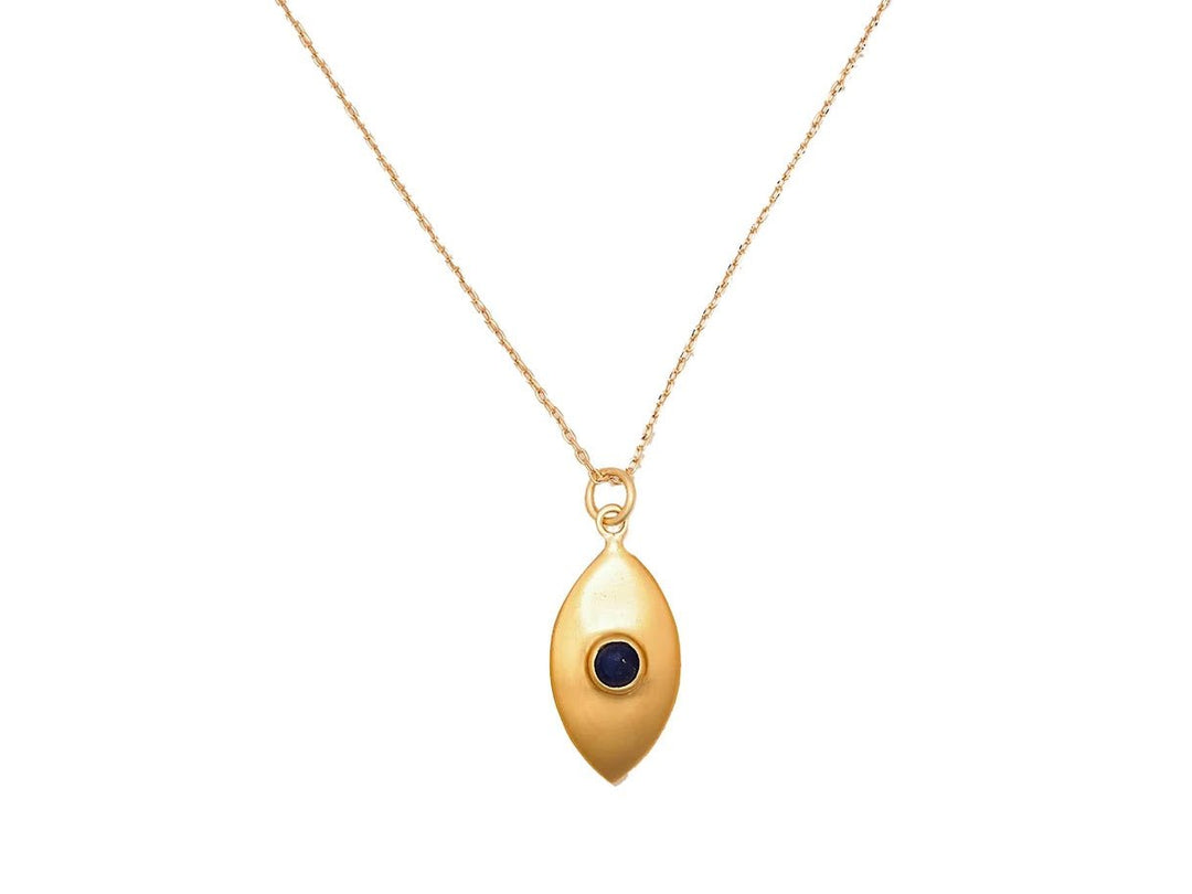 Gold Evil Eye Charm Necklace with Lapis