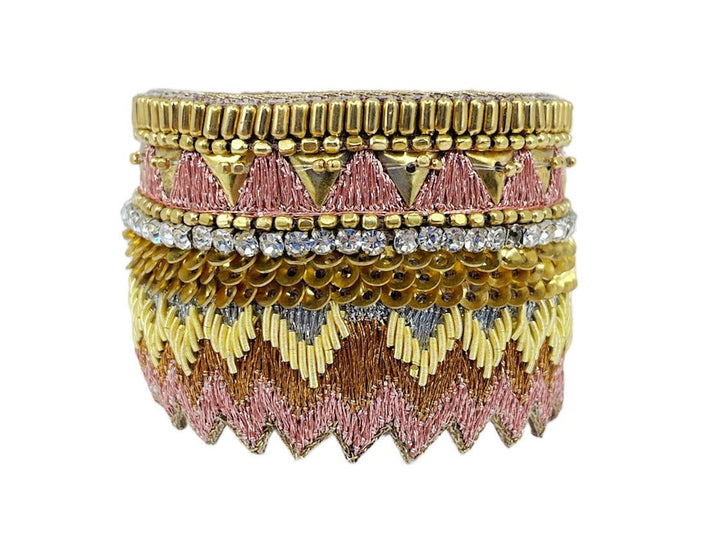 Copper, Pink, and Orange Stripes and Feathers Embroidered Cuff