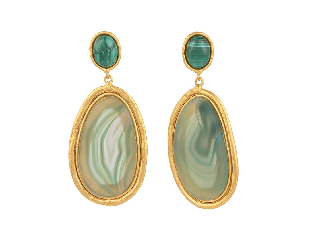 Malachite and Green Agate Chandelier Earrings