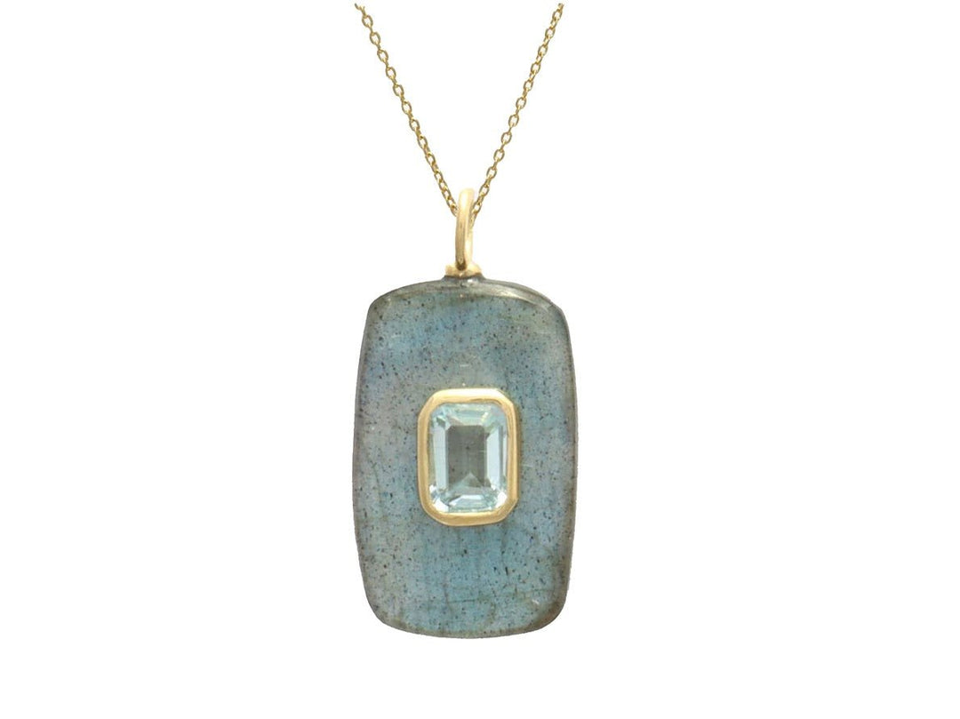Rectangular Labradorite and Blue Topaz Charm Necklace
