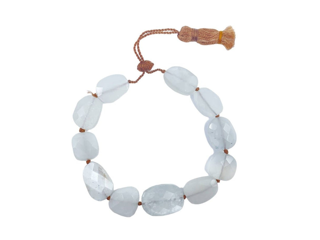 White Moonstone Knotted Tassel Bracelet