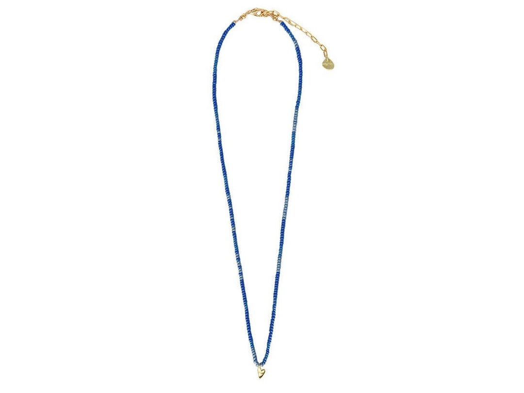 Blue Beaded Necklace with Tiny Heart