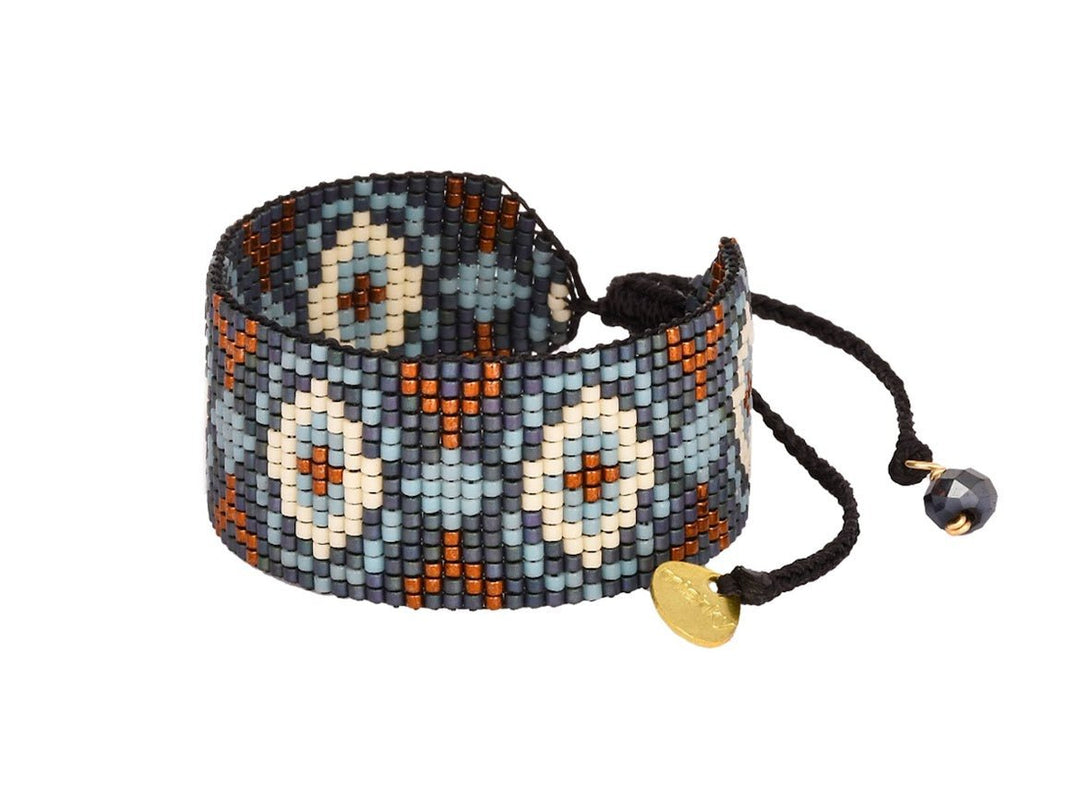 Blue, Copper, White Beaded Tribal Bracelet.