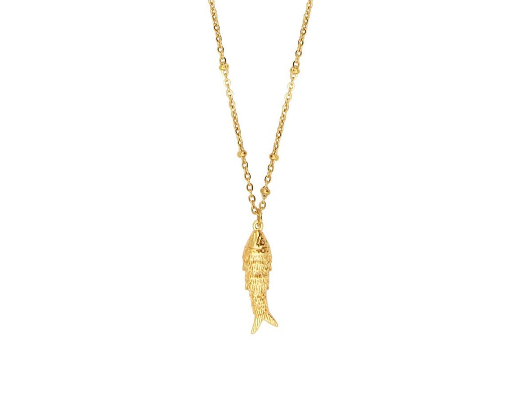Long Gold Fish Charm Necklace