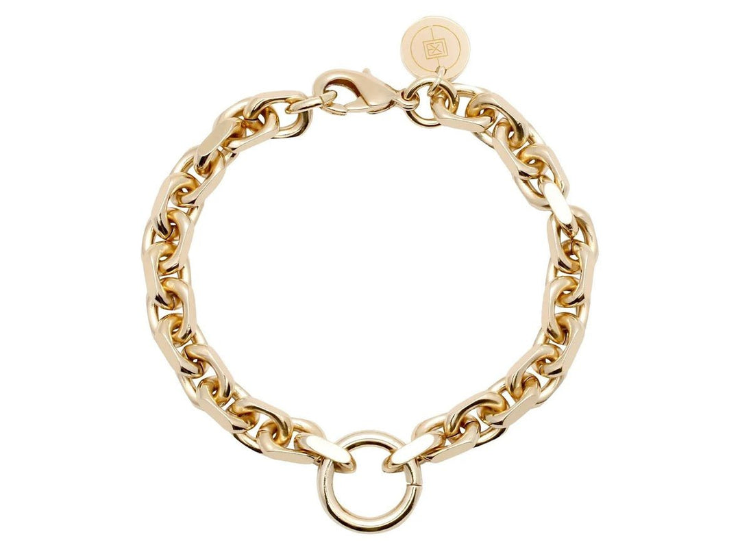 Gold Thick Link Chain Bracelet with a Ring