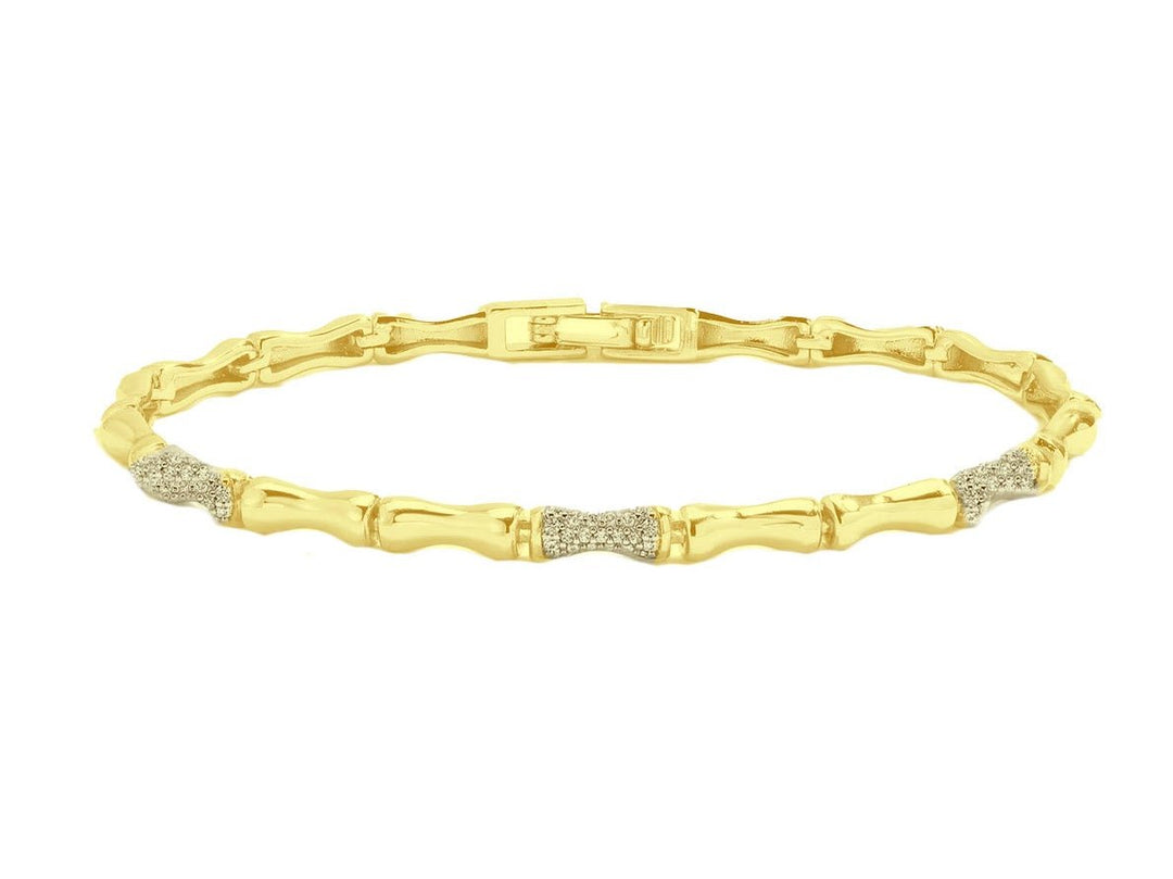 Gold Bamboo Pave Link Bracelet