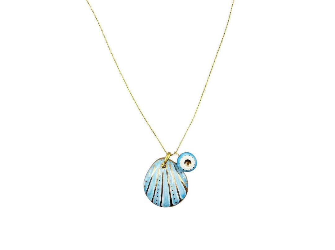 Handpainted Italian Porcelain Turquoise and Gold Small Shell Charm