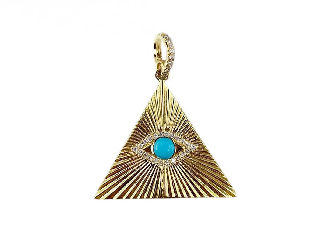 14k Turquoise and Diamond Evil Eye Triangle Pendant