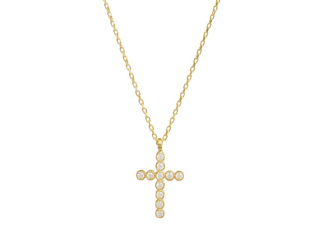 Gold Cross Necklace with CZs