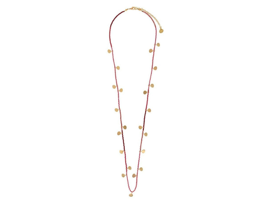 Ombre Red Beaded Necklace with Gold Discs