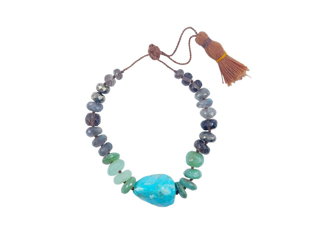 Turquoise, Chrysoprase and Gemstone Bracelet with Tassel