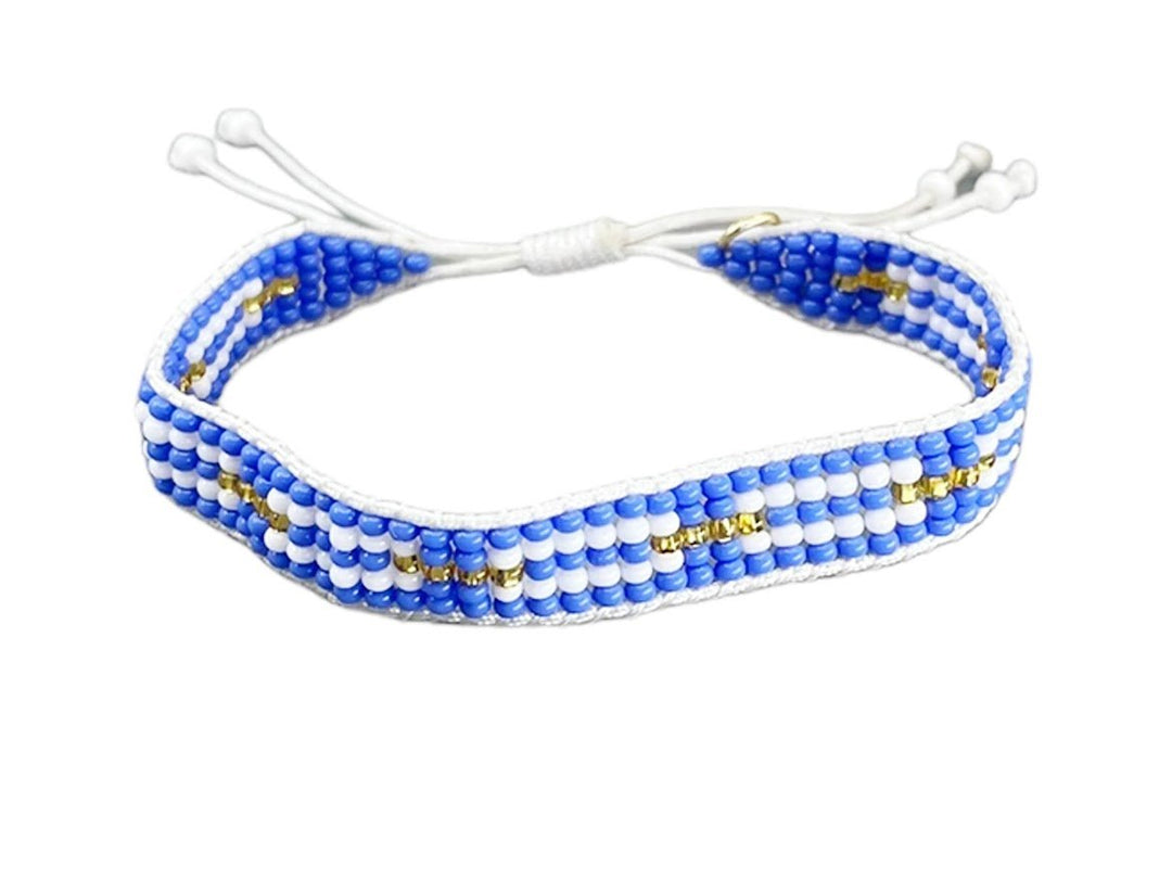 Blue and Gold Beaded Rectangles Bracelet.