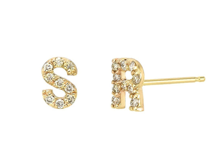 14k Diamond Initials Stud Earrings
