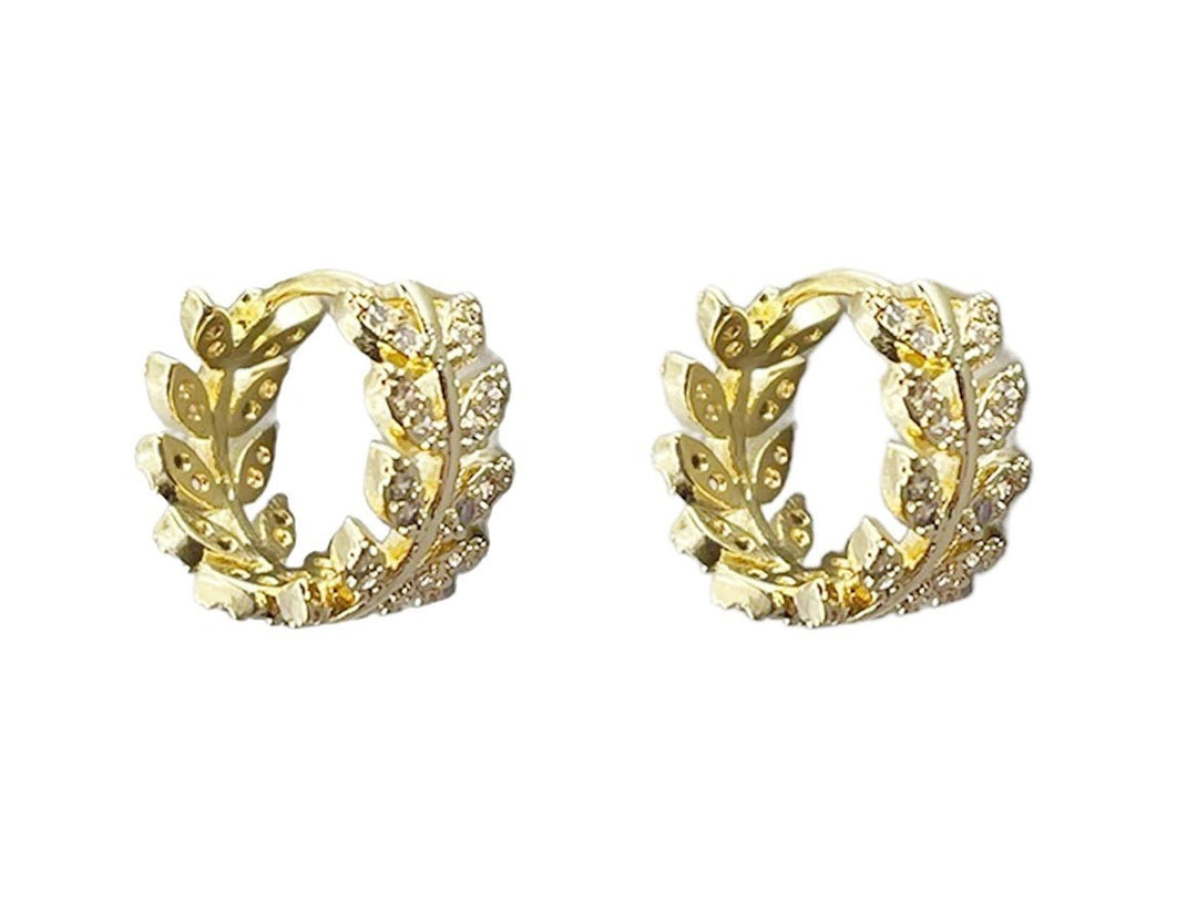 Gold Leaf Clicker Hoops with CZs