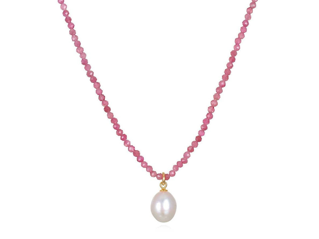 Pink Tourmaline and Pearl Drop Necklace