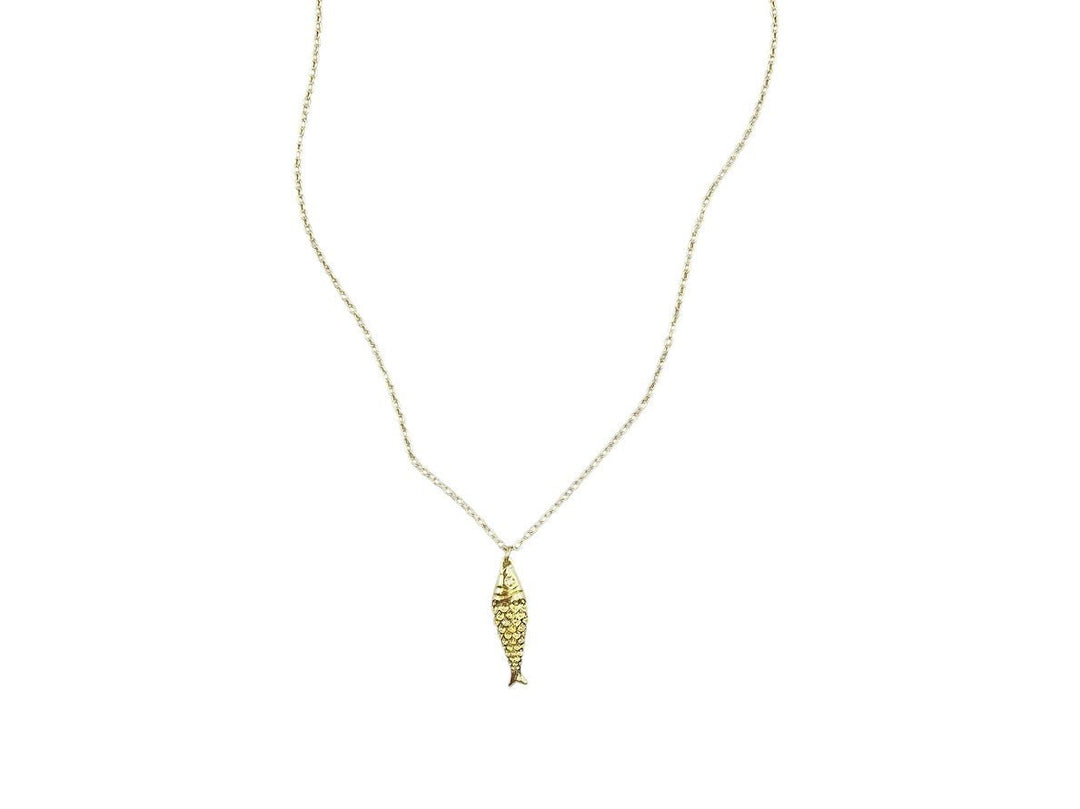Gold Fish Pendant Necklace with CZ