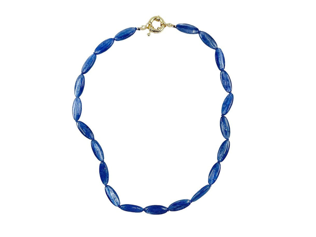 Flat Oval Kyanite Bead Strand Necklace