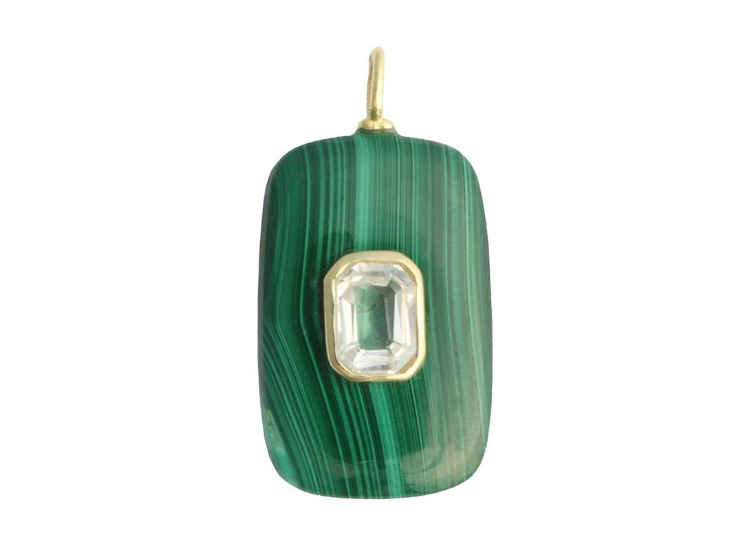Rectangular Malachite and White Topaz Charm Necklace