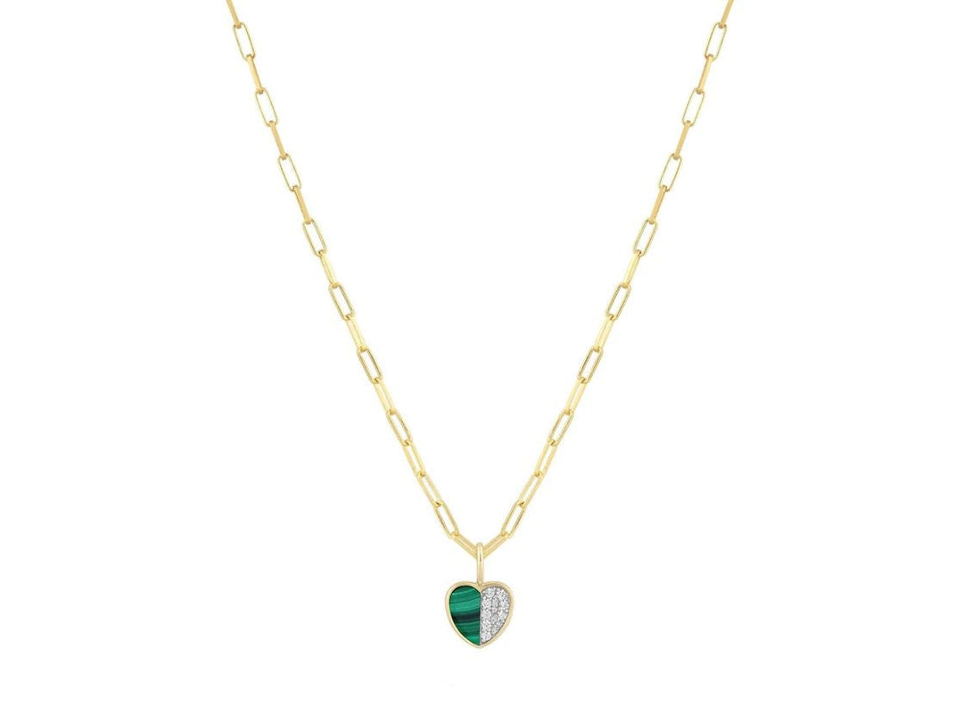 Malachite and Zircon Heart Necklace