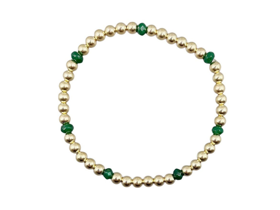4mm Gold Bead Bracelet with 7 Faceted Emerald Stones
