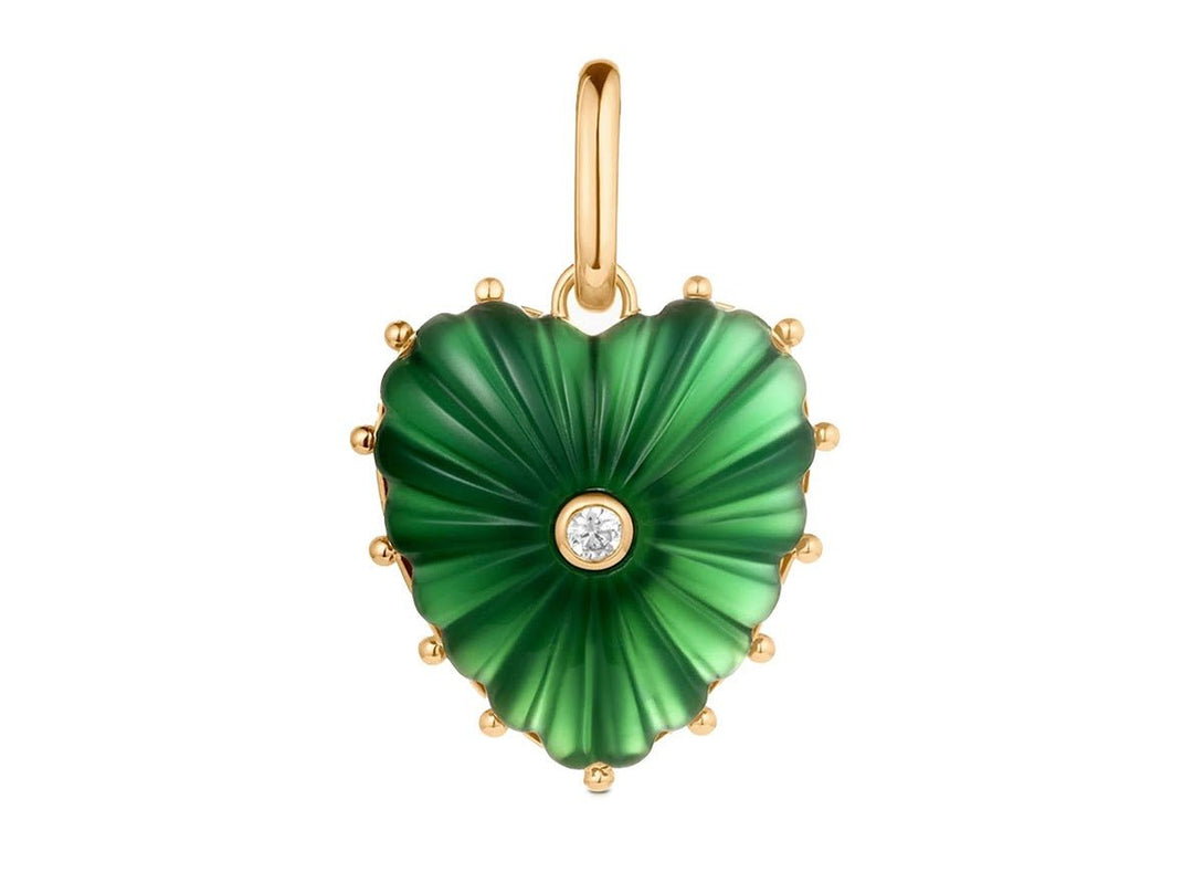Jade Heart Charm with CZ and Clip