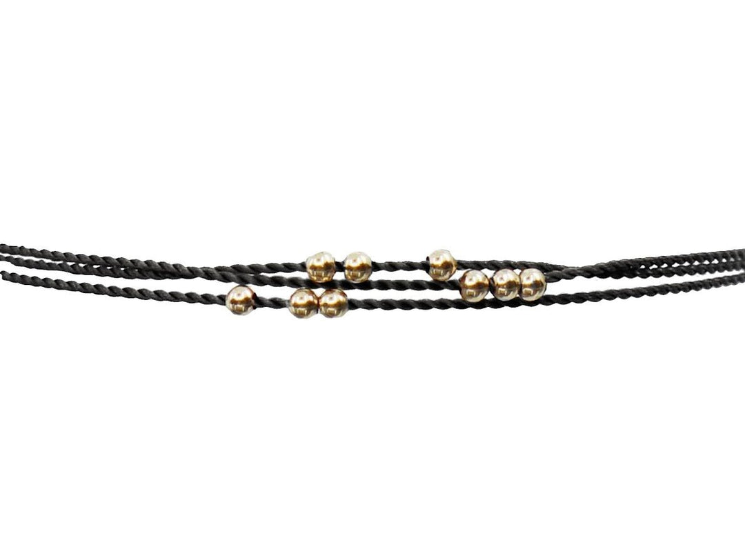 14k and Black Triple-Cord Bracelet with Beads