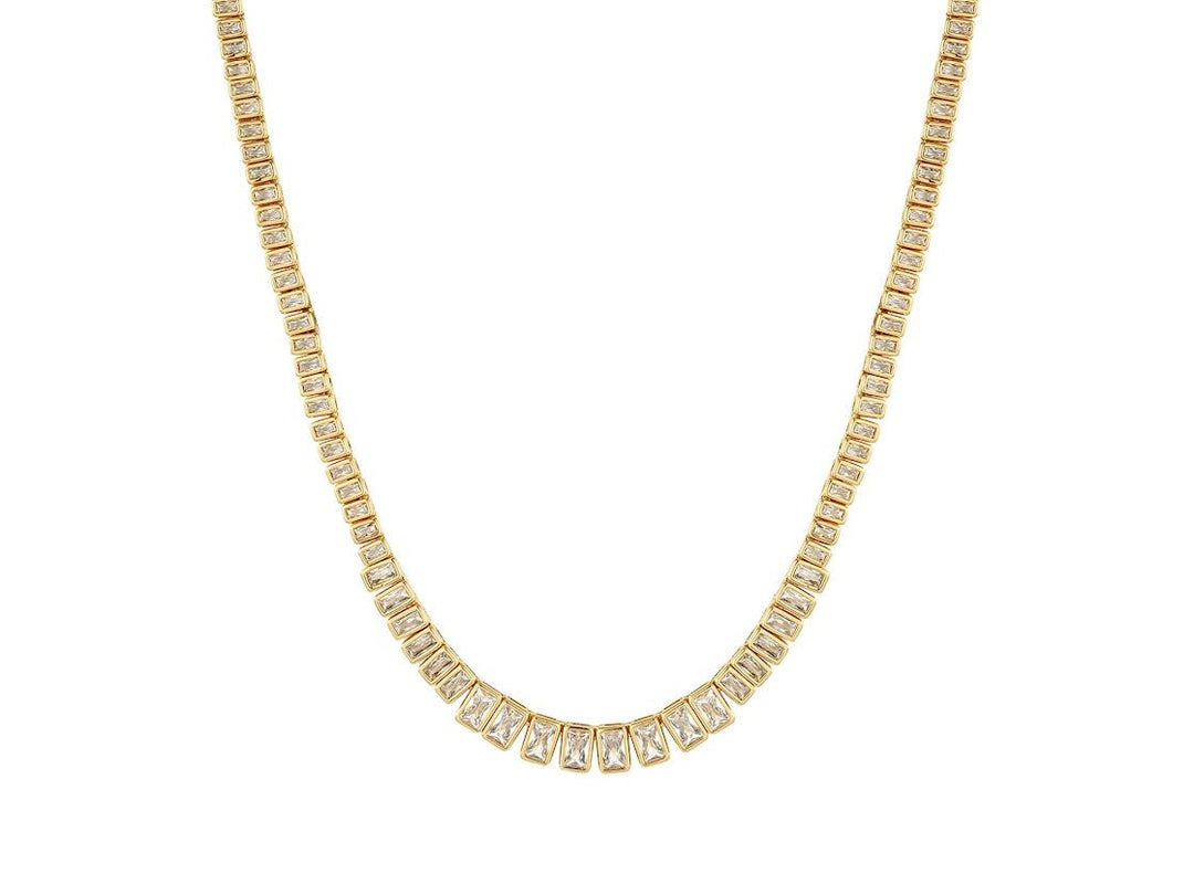 Gold Rectangular CZ Tennis Necklace