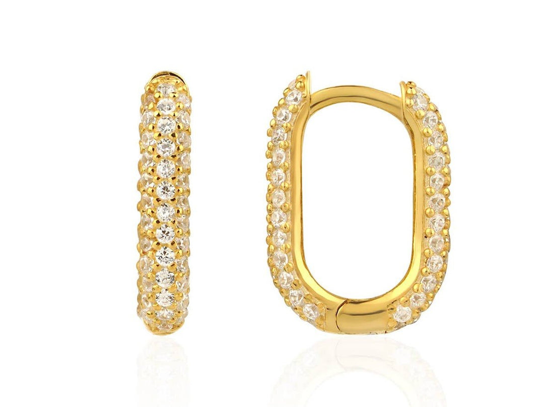 Gold Pave CZ Rectangular Hoops