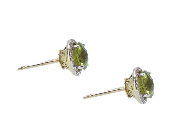 14k Peridot and Diamond Stud Earrings