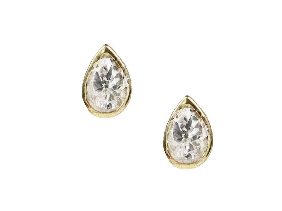 Gold and White Topaz Pear-Shaped Stud Earrings