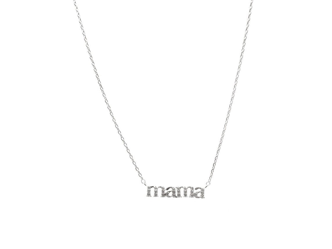 Silver "mama" Necklace with CZs