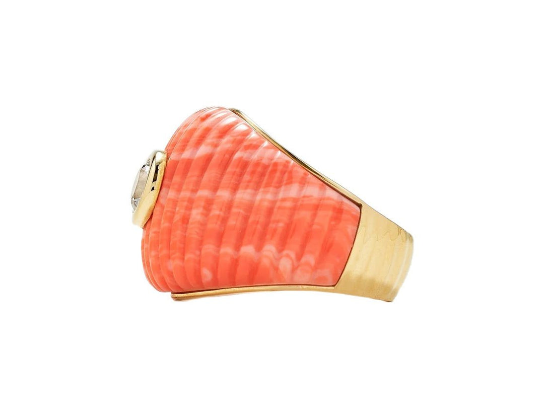 9k Ridged Coral Ring with White Topaz