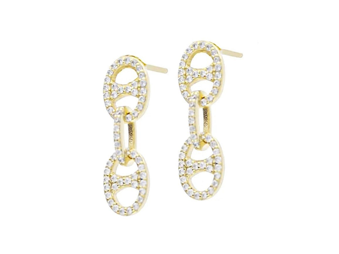 Yellow Gold Mariner Link Earrings with CZs