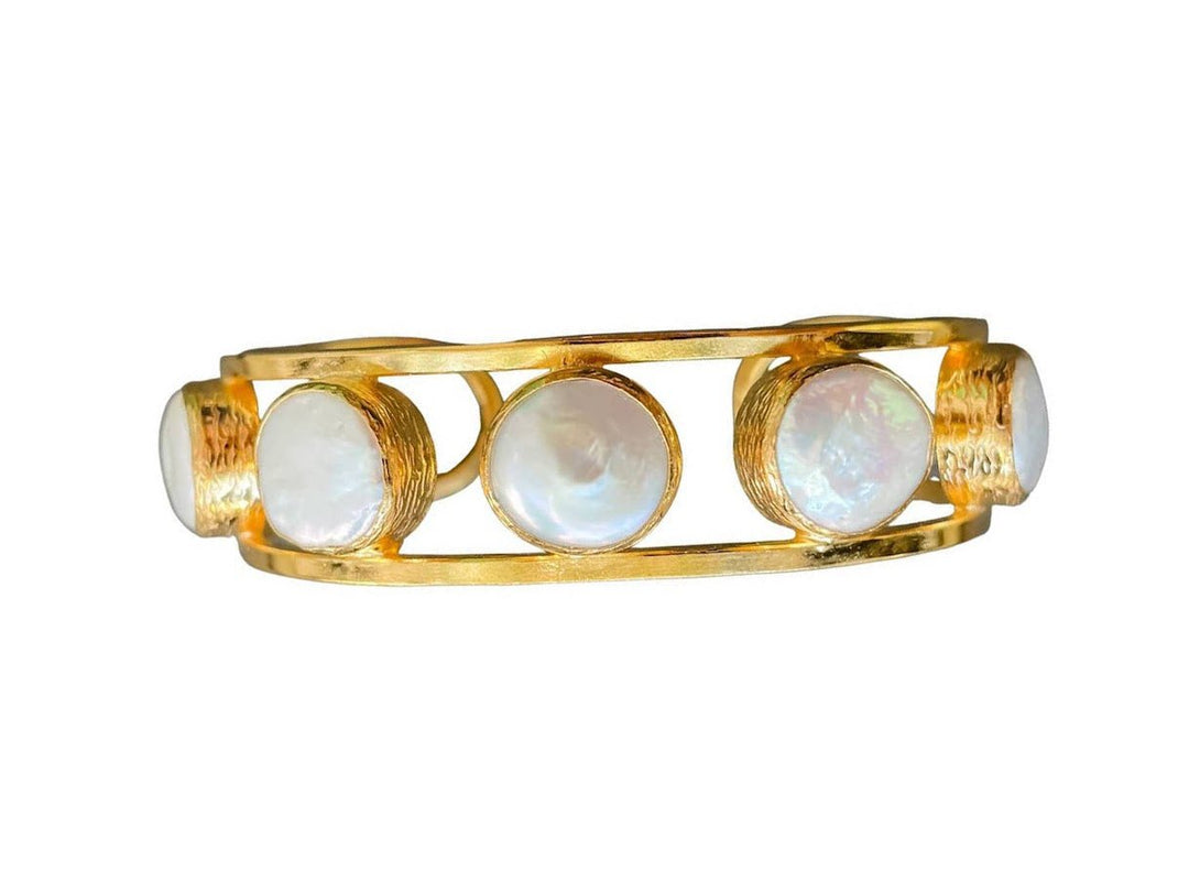 Gold Cuff with Bezel Set MOP Stones