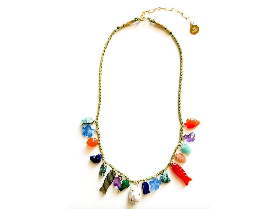 Green Cord with Multiple Charms Necklace