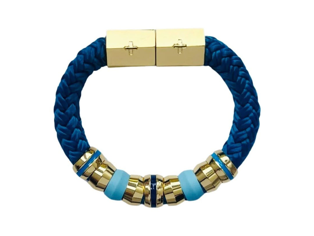 Bright Blue Woven Bracelet with Blue Enamel