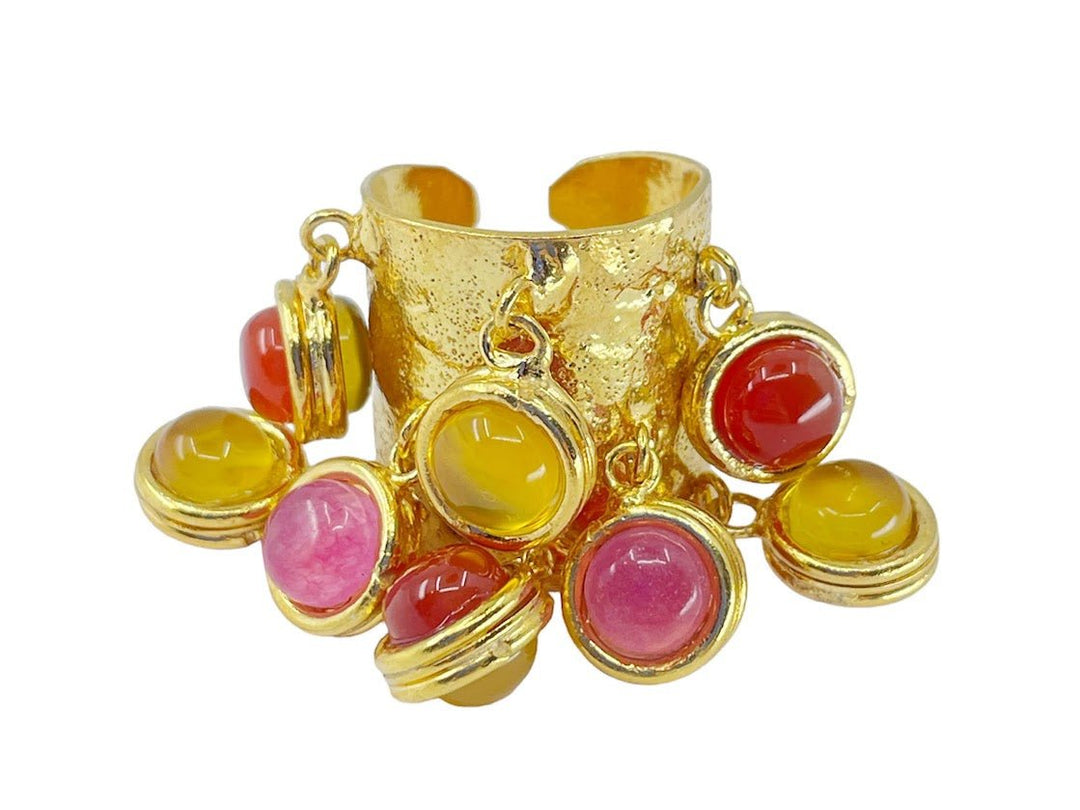 Carnelian, Yellow Onyx, and Pink Jade Candies Ring